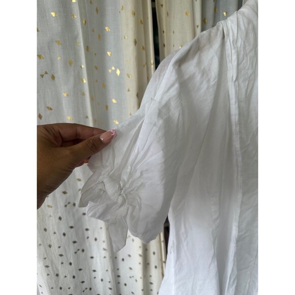 Zara Women's 100% Cotton Semi Sheer Tie Sleeves Button Down Pleated Shirt Top L - Picture 3 of 8